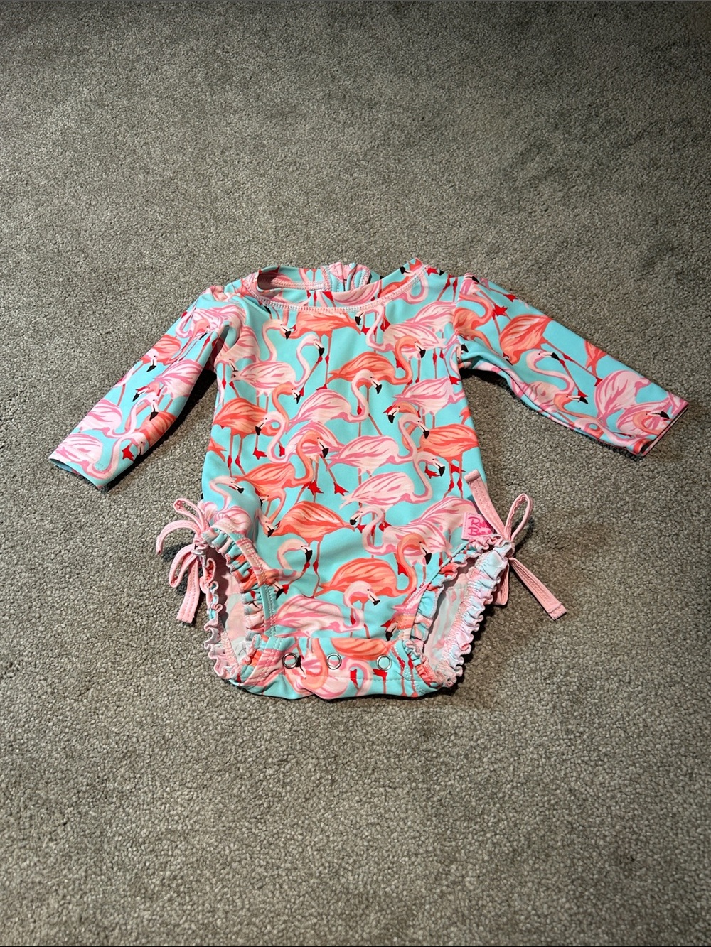 Ruffle Butts Pink Flamingo One-Piece Swimsuit - Aqua & Pink
